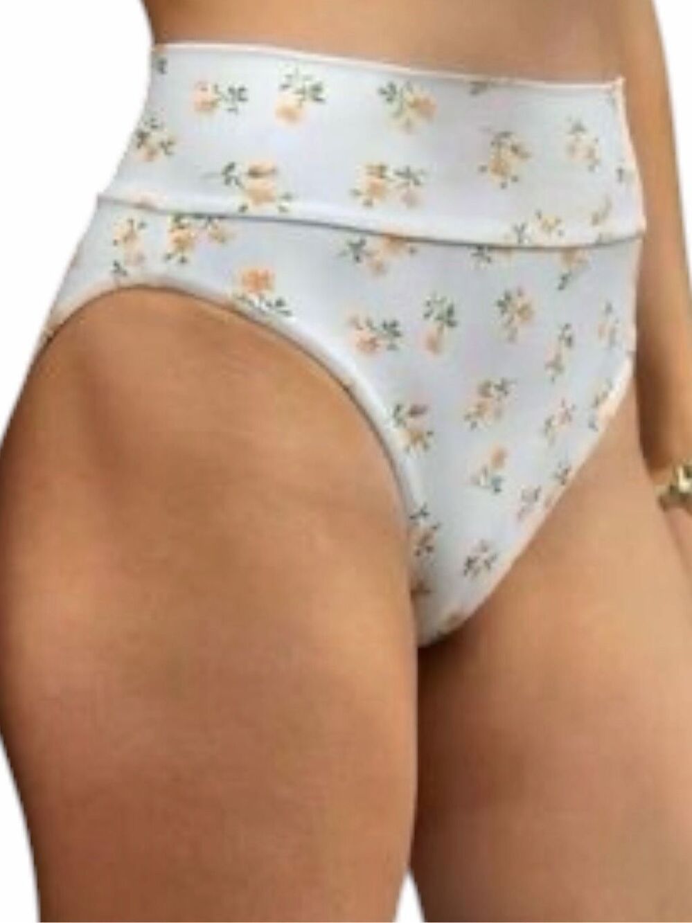 AERIE Cream Ditsy Floral High Cut Cheeky Bikini Bottom XXS